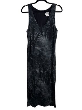 VTG Tessuto Black Forest Print Witchy Whimsygoth 90s Y2K Goth Maxi Dress Sz 8